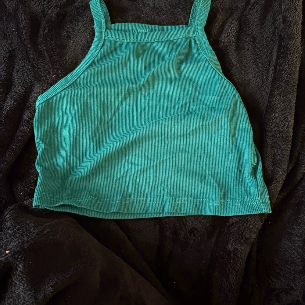 Teal Ribbed Cropped Tank Top